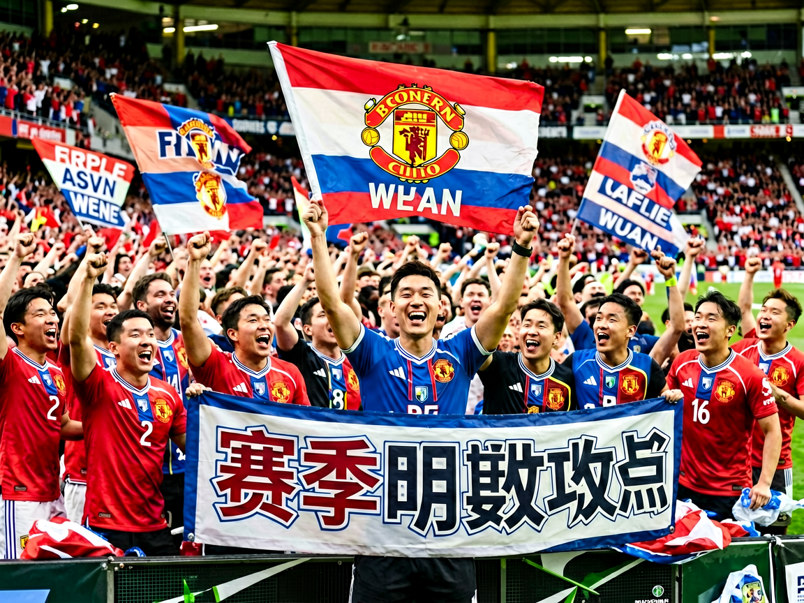 球迷在球场外庆祝，挥舞队旗和横幅